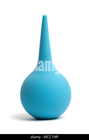 Clean blue rubber enema bulb isolated on white background Stock Photo