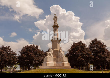 Gettysburg, PA, USA - July 8, 2013:  The State of New York Monument is located in the Soldiers’ National Cemetery in Gettysburg. Stock Photo