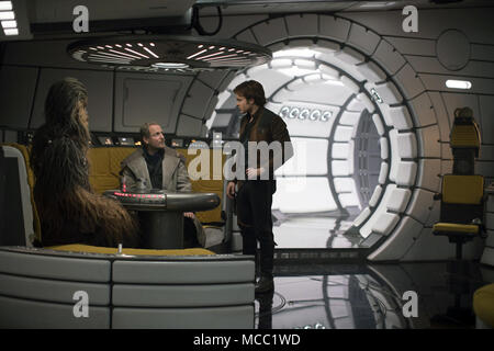 Solo: A Star Wars Story, or simply Solo, is an upcoming American film centered on Han Solo, a character from the Star Wars franchise. The film stars Alden Ehrenreich as Solo, alongside Woody Harrelson, Emilia Clarke, Donald Glover, Thandie Newton, Phoebe Waller-Bridge, Joonas Suotamo, and Paul Bettany.  This photograph is for editorial use only and is the copyright of the film company and/or the photographer assigned by the film or production company and can only be reproduced by publications in conjunction with the promotion of the above Film. A Mandatory Credit to the film company is require Stock Photo