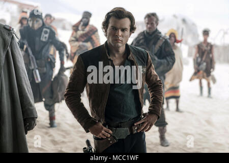 Solo: A Star Wars Story, or simply Solo, is an upcoming American film centered on Han Solo, a character from the Star Wars franchise. The film stars Alden Ehrenreich as Solo, alongside Woody Harrelson, Emilia Clarke, Donald Glover, Thandie Newton, Phoebe Waller-Bridge, Joonas Suotamo, and Paul Bettany.  This photograph is for editorial use only and is the copyright of the film company and/or the photographer assigned by the film or production company and can only be reproduced by publications in conjunction with the promotion of the above Film. A Mandatory Credit to the film company is require Stock Photo