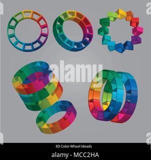 Vector 3D Color wheels isolated on gray background Stock Vector