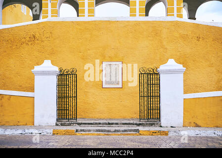 Facade of the church, Convento De San Antonio. The yellow city of Izamal, Yucatan, Mexico Stock Photo