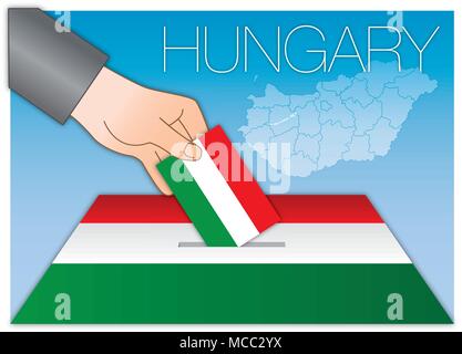 Hungary, political elections, ballot box with flag Stock Vector