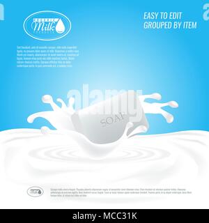Vector Soap With Milk Splash Natural Handmade Soap Advertisement