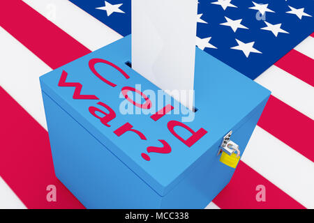 3D illustration of Cold War? script on a ballot box, with US flag as a background. Stock Photo