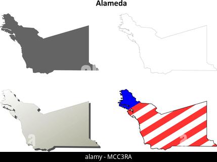 Alameda County, California outline map set Stock Vector