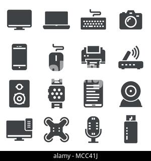 Electronic devices thin flat icons on white background Stock Vector