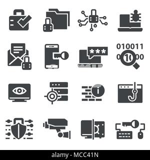 Security gray icon set, cyber protection symbols collection on white background Stock Vector