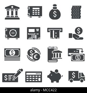 Vector gray bank icons set on white background Stock Vector