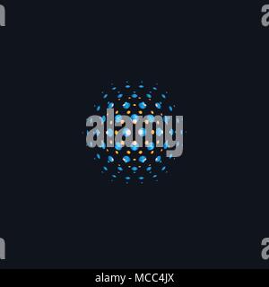 Fireworks abstract colorful logo. Blue explosion dots emblem. Absract vector sign on black background. Stock Vector