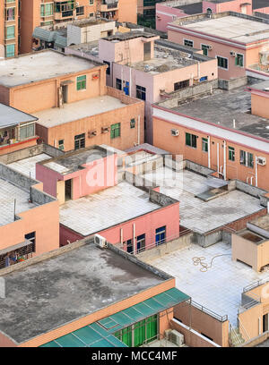 Colorful rooftops of old buildings in Shenzhen city center, China Stock Photo
