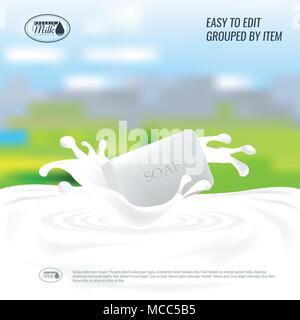 Vector Soap With Milk Splash Soap Advertisement Design Or Banner
