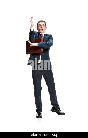 Choose me. Full body view of businessman on white studio background Stock Photo