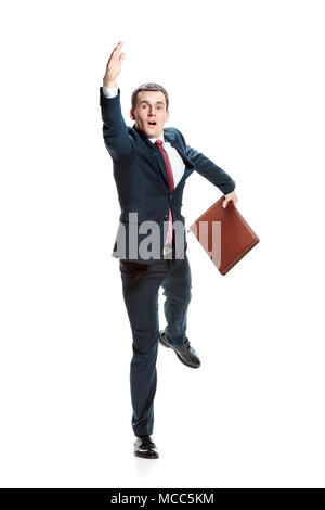 Choose me. Full body view of businessman on white studio background Stock Photo