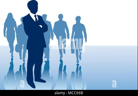 Business presentation background for slides with silhouettes of group of business men and women with copy space for your writing shows success Stock Vector