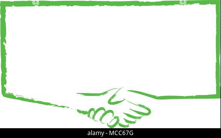 Square speech bubble with integrated handshake - hand drawn isolated vector icon. Business agreement symbol sign isolated on white background Stock Vector