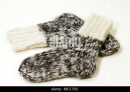 two grey wool knitted socks Stock Photo