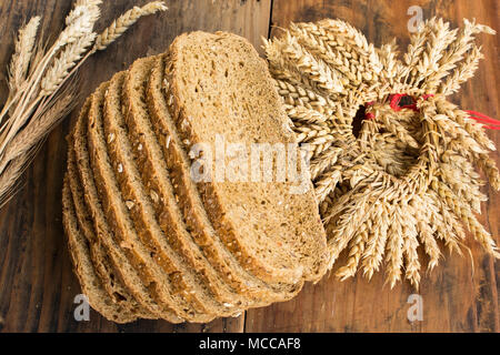 Wholegrain Bread from Whole Wheat, Rye and Flax Seeds. Stock Photo