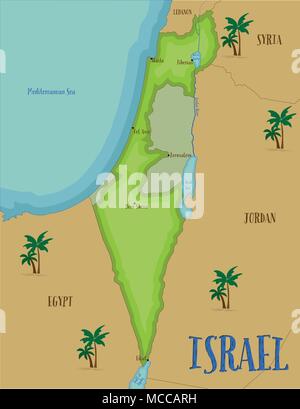 Map of Israel in cartoon style. Stock Vector