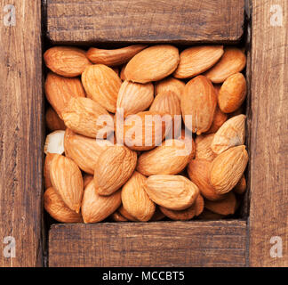 Almonds Nuts In Wooden Box. Top View Stock Photo - Alamy