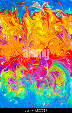 Colorful abstract acrylic painting. Natural dynamic mixture of oil colored pigments fluid flow background. Stock Photo