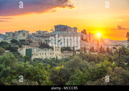 Sunrise over Parthenon, Acropolis of Athens, Greece Stock Photo