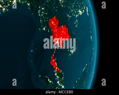 Illustration of Thailand as seen from Earth’s orbit at night. 3D illustration. Elements of this image furnished by NASA. Stock Photo