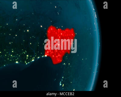 Illustration of Nigeria as seen from Earth’s orbit at night. 3D illustration. Elements of this image furnished by NASA. Stock Photo