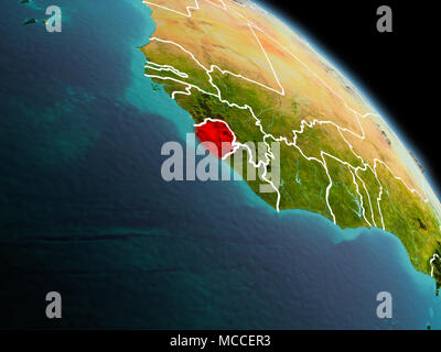 Satellite morning view of Sierra Leone highlighted in red on planet ...