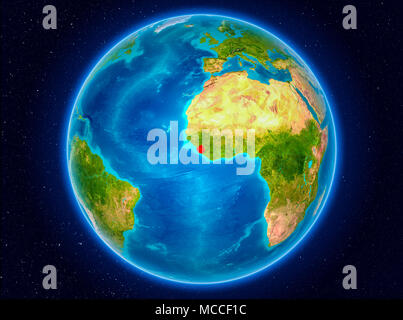 Space orbit view of Sierra Leone highlighted in red on planet Earth ...