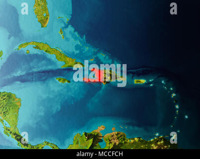 Early morning view of Haiti highlighted in red on planet Earth with ...