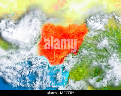 Nigeria highlighted in red on planet Earth. 3D illustration. Elements of this image furnished by NASA. Stock Photo