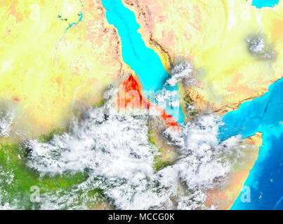 Eritrea highlighted in red on planet Earth. 3D illustration. Elements of this image furnished by NASA. Stock Photo