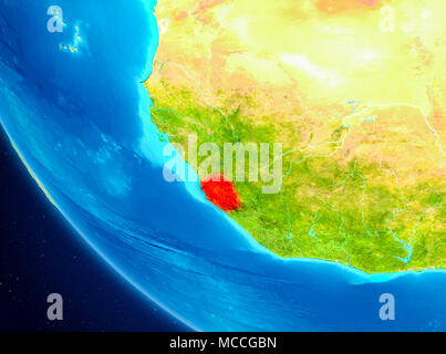 Sierra Leone highlighted in red on planet Earth. 3D illustration ...