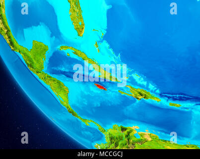 Jamaica highlighted in red on planet Earth. 3D illustration. Elements of this image furnished by NASA. Stock Photo