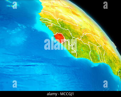 Space orbit view of Sierra Leone highlighted in red on planet Earth at ...