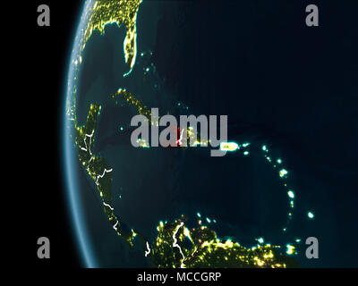 Space orbit view of Haiti highlighted in red on planet Earth with ...