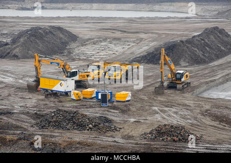 North Sea Canal Amsterdam Netherlands - 1 April 2018: Yellow earth moving equipment on landfill site Stock Photo