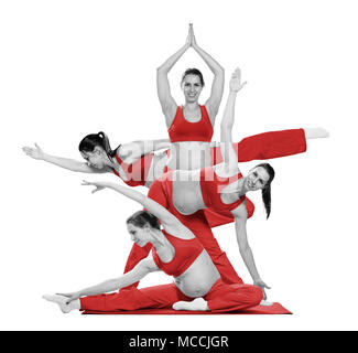 Pregnant woman making exercise, isolated Stock Photo