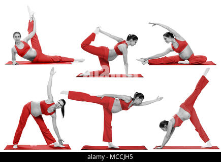 Pregnant woman making exercise, isolated Stock Photo