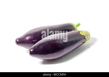 purple eggplants isolated on white background. vegetable, object Stock Photo
