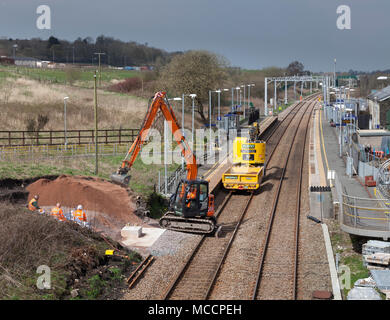 Blackrod (north of Bolton) work underway on the Manchester to  Preston Electrification railway project,  Network Rail contractor is Murphy Stock Photo