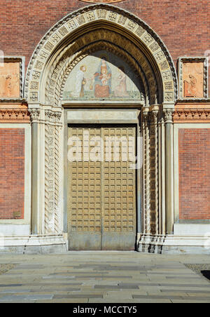 Front door of Santa Maria del Carmine Church in Brera neighbourhood of Milan, Italy Stock Photo