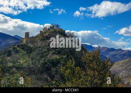 Lordat castle Château de Lordat, high above the Ariege Valley, Cathar ruin Stock Photo