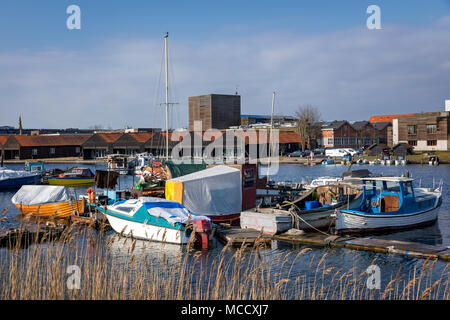 Small boats in the lagoon next to Christiania, Copenhagen, Denmark Stock Photo