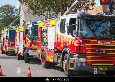 NSW Fire and Rescue brigade attending an emergency in Sydney,Australia Stock Photo