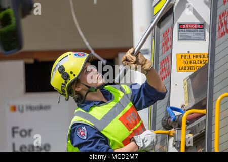 Female firefighter in Fire and Rescue service NSW in Sydney,Australia Stock Photo