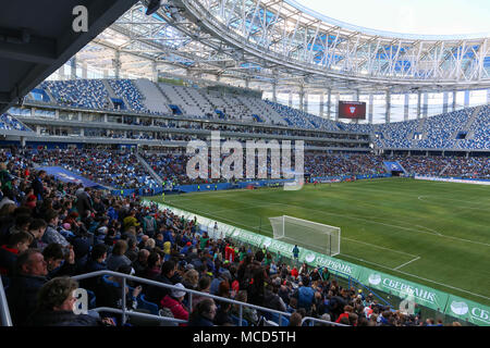 Nizhny Novgorod, Russia. 15th Apr, 2018. Opening day of the Nizhny Novgorod stadium for FIFA World Cup 2018. Credit: Aleksey Fokin/SOPA Images/ZUMA Wire/Alamy Live News Stock Photo