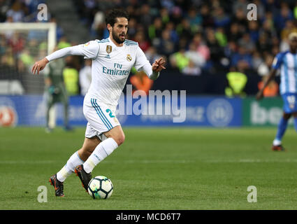 Isco (Real Madrid) in action during the La Liga match between Malaga CF and Real Madrid CF at Estadio La Rosaleda. (Final Score: Malaga 1 - 2 Real Madrid) Stock Photo