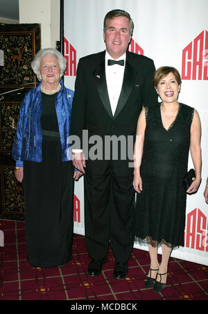Barbara Bush with son Governor Jeb Bush and his wife Columbia Bush attend CASA'S Eleventh Anniversary Awards Dinner Honors American Leadership in Combating Substance Abuse. Waldorf Astoria Hotel, NYC. April 2, 2003 Credit: Walter McBride/MediaPunch Stock Photo